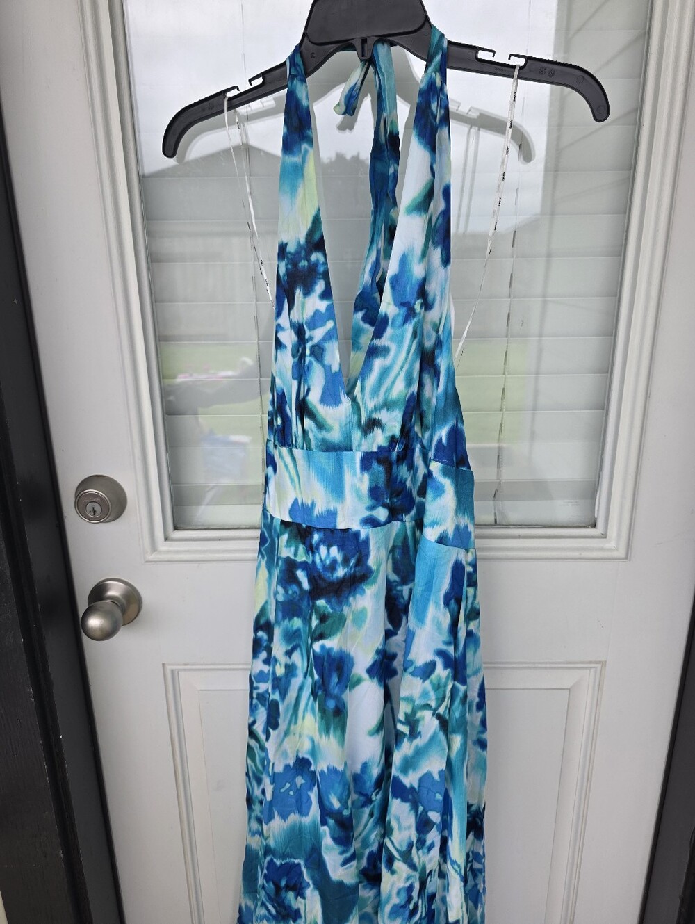 DKNY Blue Aqua Floral Halter Maxi SunDress Size 16 Sleeveless Resort Vacation - Picture 5 of 11